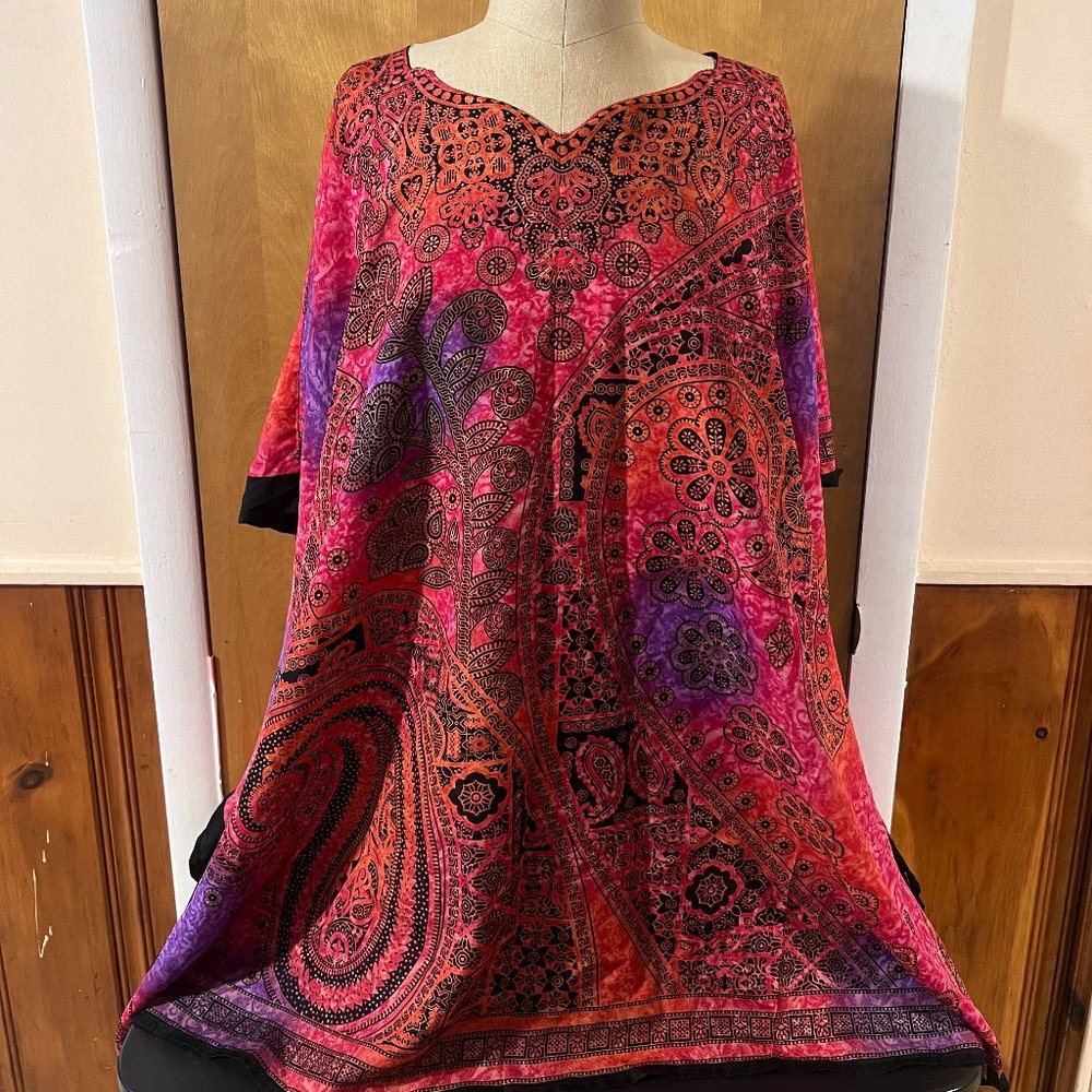 Good Times Womens Pink Orange Purple & Black Paisley Print Tunic Poncho One Size
